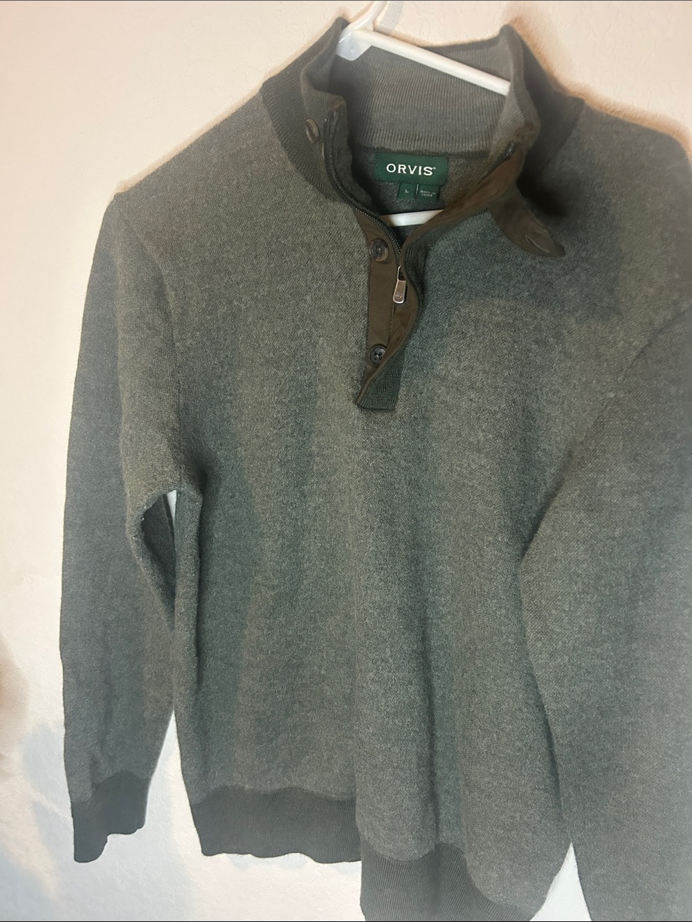 Orvis Men's Olive green Button-Quarter Zip Sweater